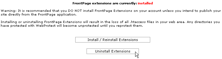 Uninstalling Frontpage Extensions